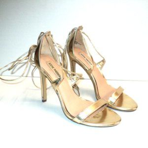 Steve Madden Size 7.5 Gold Sandals Stiletto 4" Heels Presidnt Calf Ties